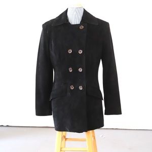Vintage Danier black suede car coat-XS